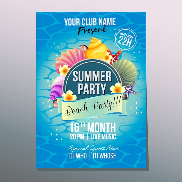 Plik wektorowy letnia plaża party plakat muszli