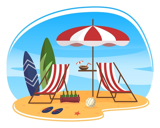 Letnia scena z leżakiem i parasolem na plaży