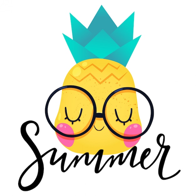 Plik wektorowy letnie odręczne litery ze słodkim ananasem