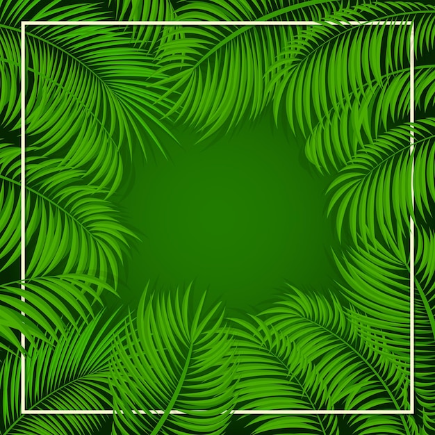 Plik wektorowy letnie tło z ramą dłoni z liści palmowych na zielonym tle ilustracji