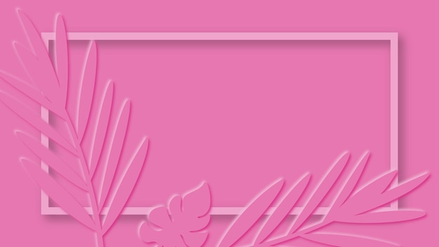 Plik wektorowy letnie tropikalne liście i biała ramka na różowym tle do prezentacji biznesowych i produktów