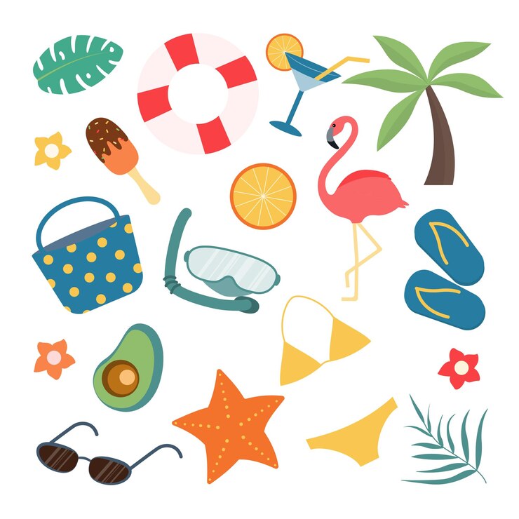 letnie wakacje akcesoria kolekcja clipart