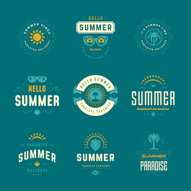 Plik wektorowy letnie wakacje etykiety i odznaki zestaw retro typografii.