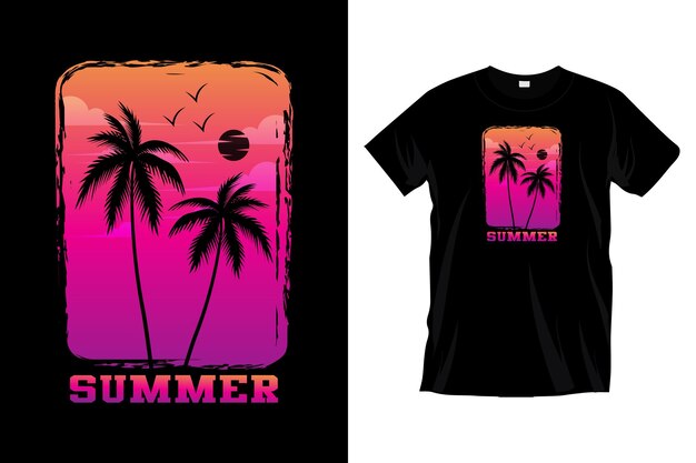 Letnie wakacje projekt koszulki Tshirt makieta projekt vintage retro graficzny czarny tshirt