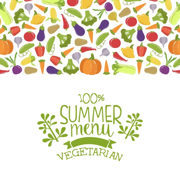 Letnie Wegetariańskie Menu Banner Szablon Z świeżymi Warzywami Organicznymi Bezszwowy Wzór Ilustracja Wektorowa