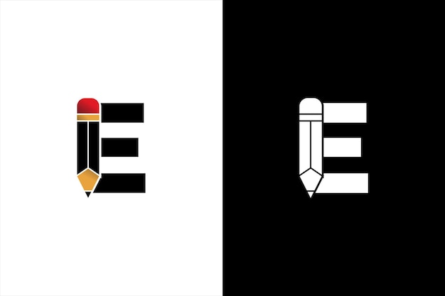 Plik wektorowy letter e pencil logo design letter e pencil vector icon ilustracja graficzna szablon tła