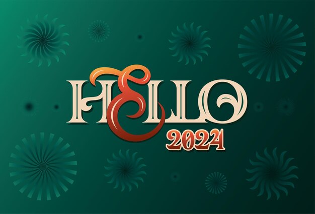 Lettering Hello 2024 Ilustracja Wektorowa Design Kaligraficzny Używany Do Plakatów, Banerów, Prezentów