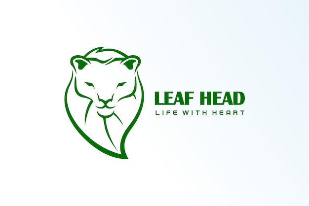 Plik wektorowy lew głowa liść drzewo minimalistyczne eleganckie nowoczesne proste logo wektor