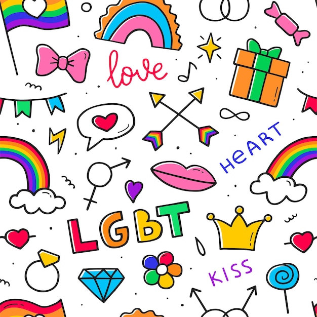 Lgbt Doodle Wzór W Kolorze. Ręcznie Rysowane Streszczenie Szkic.