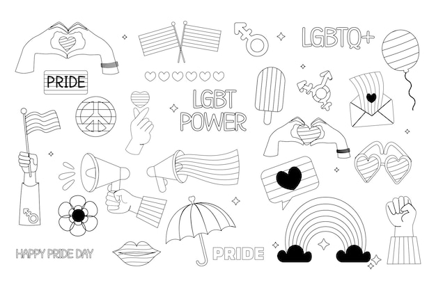 Lgbt elementy konturowe kolekcja miesiąc dumy płaski styl
