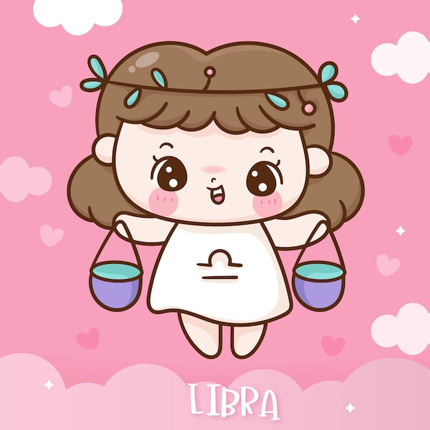 Libra Kreskówka Horoskop Zodiaku Doodle Stylu Kawaii Ilustracja