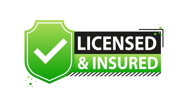 Plik wektorowy licencjonowana i ubezpieczona etykieta oficjalna licencja i ubezpieczenie to gwarancja jakości i bezpieczeństwa