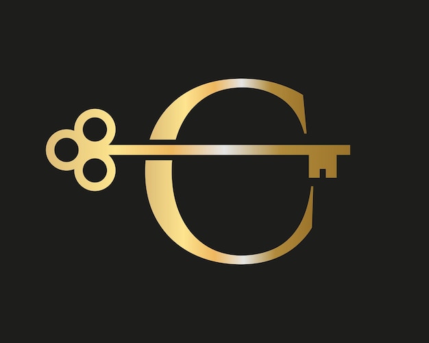 Plik wektorowy liczba c logo nieruchomości koncepcja z kluczem do zamka domu wektorowy szablon logo luksusowego domu kluczowy znak