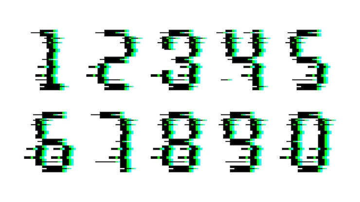 Wektor liczba cyfrowa z efektem glitch zniekształcony wektor liczby pikseli