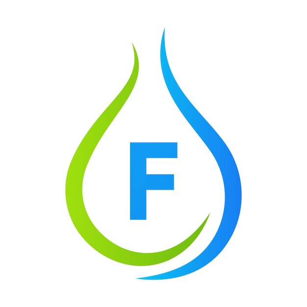 Liczba F Kropla wody Logo Design Wektorowy szablon Minimalny znak logo wody