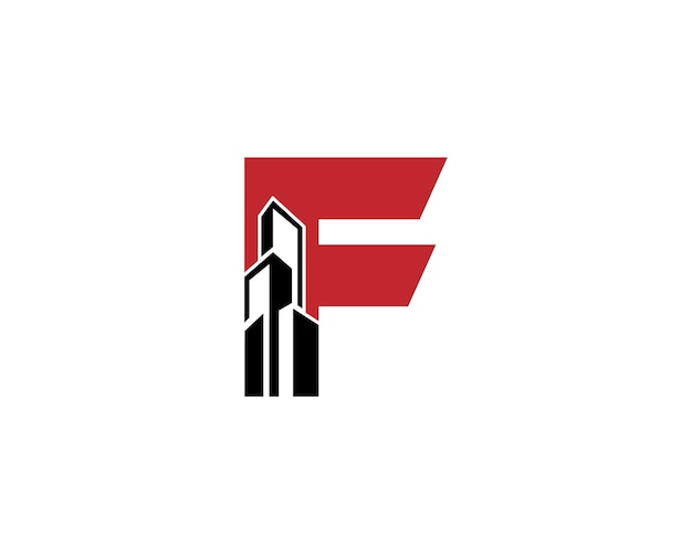 Liczba f z kreatywnym minimalistycznym elementem projektowania logotypu budynku i architektury