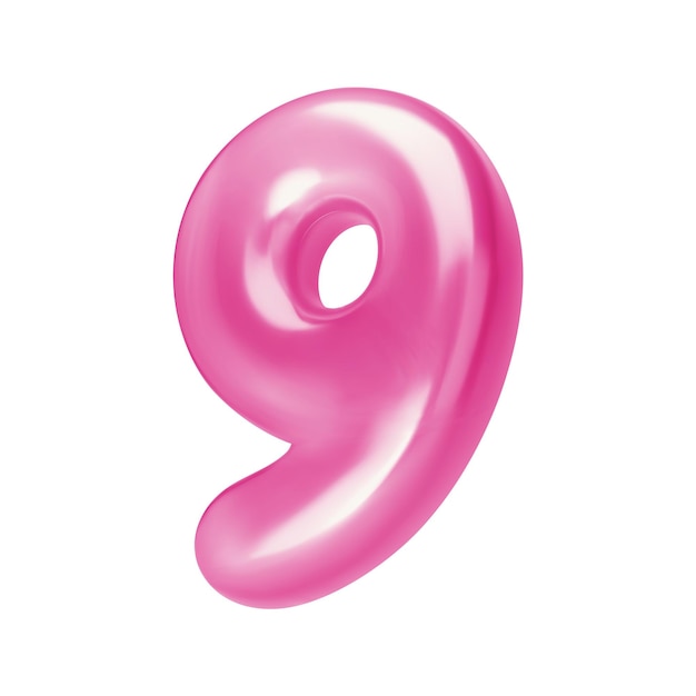 Liczba różowa 9 Ballon foliowy i chromowany numer dziewięć w stylu 3D Realistyczne elementy projektowe izolowane na białym tle Ilustracja wektorowa