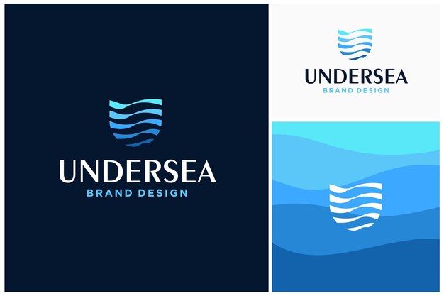 Liczba U Podwodna Podwodna Z Niebieską Warstwą Fali Wody Dla Morza Ocean Beach Aquatic Logo Design