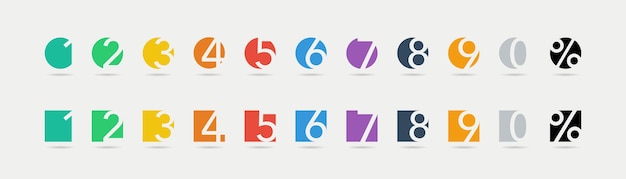 Liczby Okrągłe I Kwadratowe Kolorowe Liczby Z Procentem Od 1 Do 0 Kolorowa Czcionka