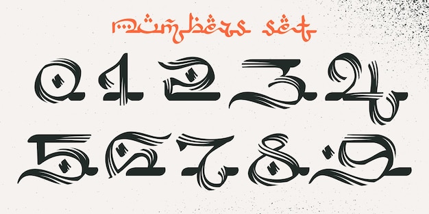 Liczby Ustawione W Stylu Skryptu Arabskiego Napis Wektor Szorstkiego Pociągnięcia Pędzlem