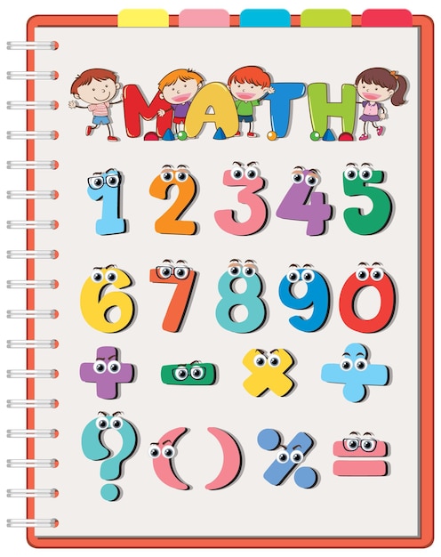 Plik wektorowy liczenie cyfr od 0 do 9 i symboli matematycznych dla dzieci