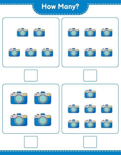 Plik wektorowy liczenie gier, ile kamer. gra edukacyjna dla dzieci, arkusz do druku
