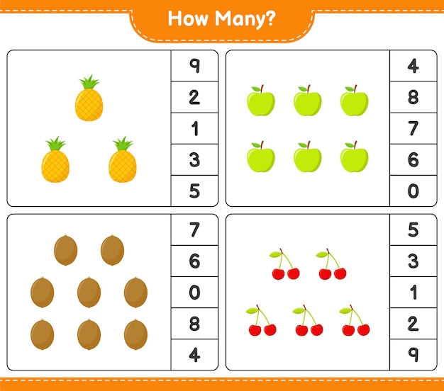 Liczenie Gier, Ile Owoców. Gra Edukacyjna Dla Dzieci, Arkusz Do Druku