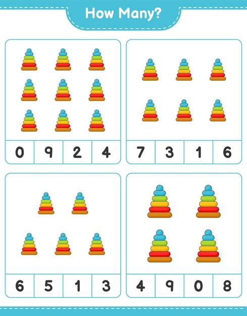 Liczenie Gra, Ile Piramida Zabawka Edukacyjna Dla Dzieci Gra Do Druku Arkusza Ilustracji Wektorowych