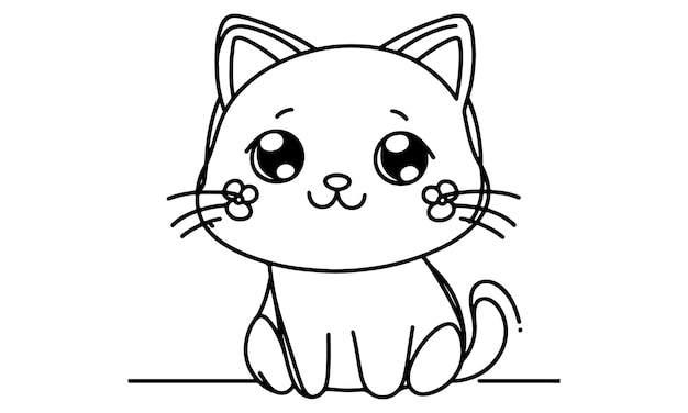 Line Art Cute Kitten rysunek kota na czarno-białym tle