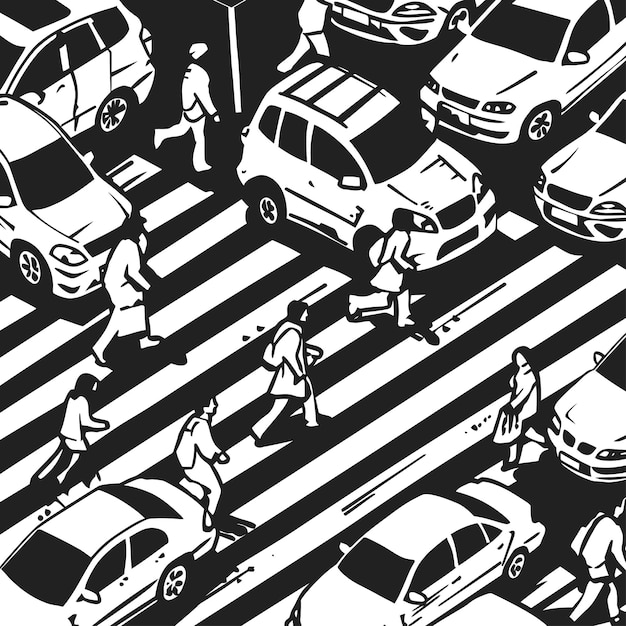 Plik wektorowy line_art_illustration_of_busy_street_crossing