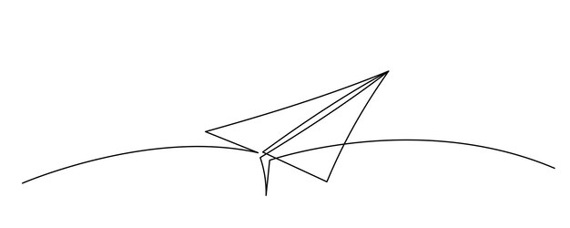 Line Art Paper Plane Abstract Minimalist One Continuous Editable Stroke Mail News and Action Art
