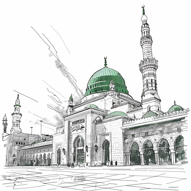 Plik wektorowy line_drawing_of_medina_saudi_arabia symbol ilustracyjny meczetu