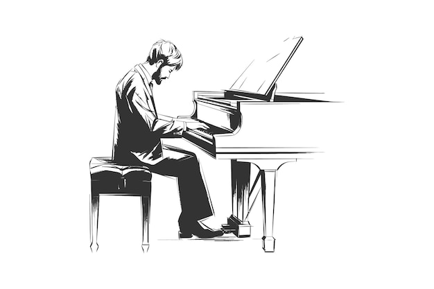 Plik wektorowy linear sketch pianista wektorowy projekt ilustracji