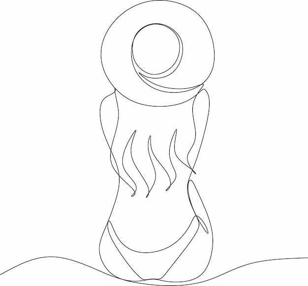Plik wektorowy linearny rysunek dziewczyny w kostiumie kąpielowym
