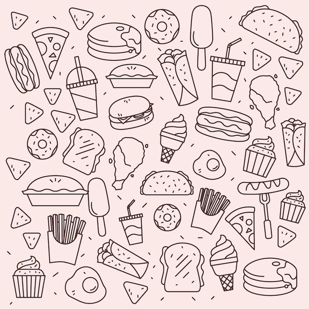 Lineart Fast Food Pattern