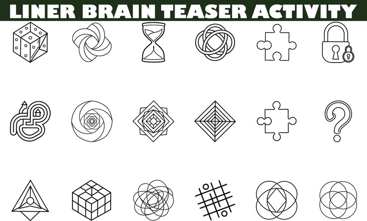 Wektor liner brain teaser activity zagadki kształty geometryczne i logika