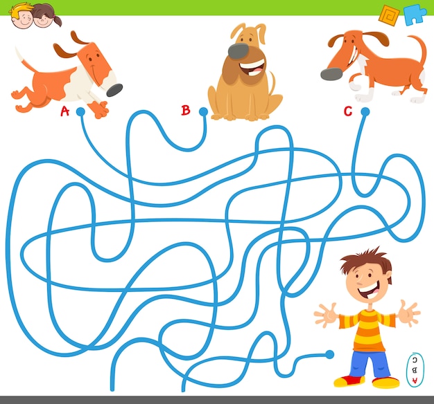 Lines Maze Puzzle Aktywność Gra z psami i chłopcem
