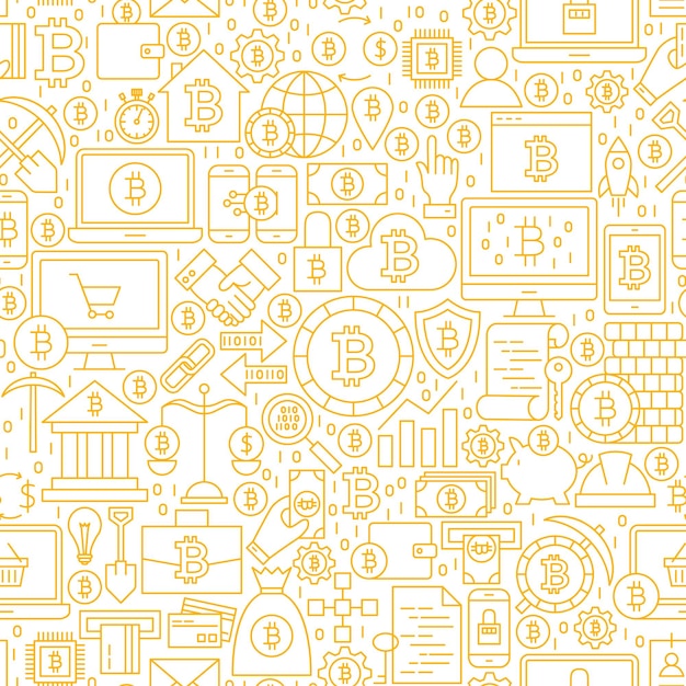 Linia Bitcoin biały wzór. Ilustracja wektorowa konspektu płytki tła. Pozycje finansowe kryptowaluty.