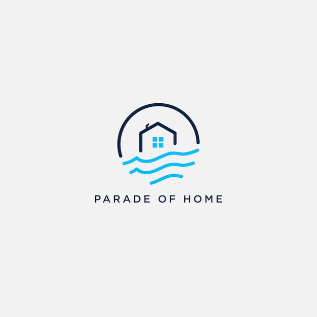 Linia fali i minimalistyczny wektor logo domu