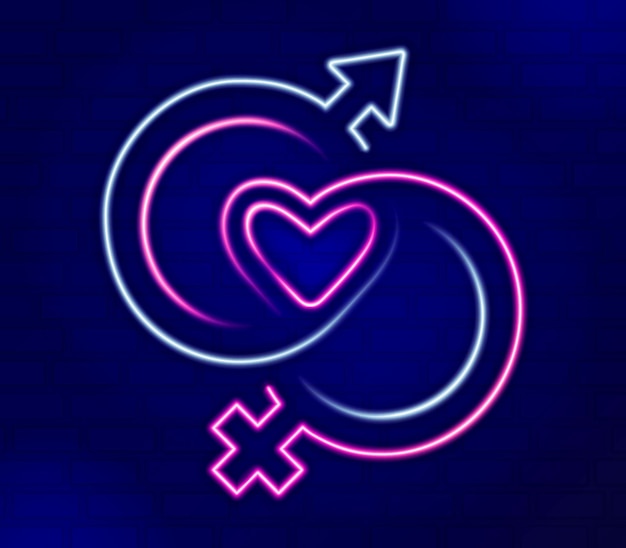 Plik wektorowy linia miłości neon z dwoma płciami połączonymi ze sobą