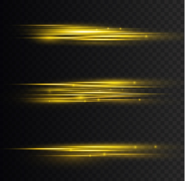 Plik wektorowy linia ruchu żółta prędkość wiązki laserowe promienie poziome efekt świetlny blask pyłu złota iskra rozbłysku wektor