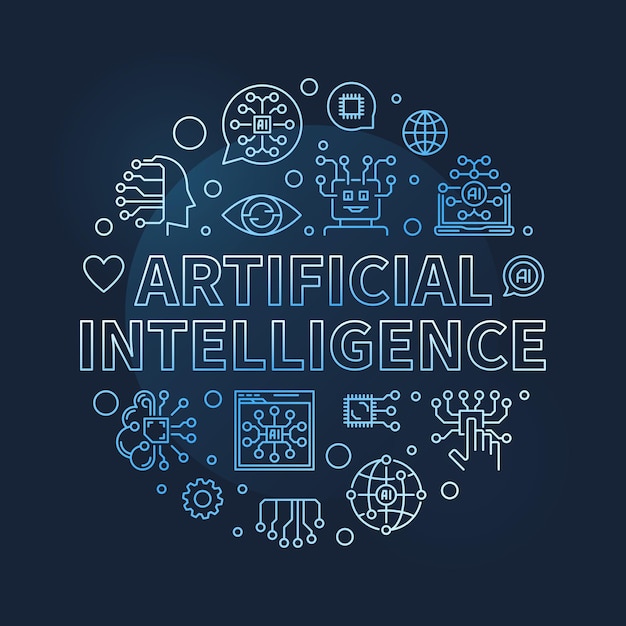 Linia Sztucznej Inteligencji Okrągły Niebieski Sztandar Ilustracja Wektorowa Technologii Ai