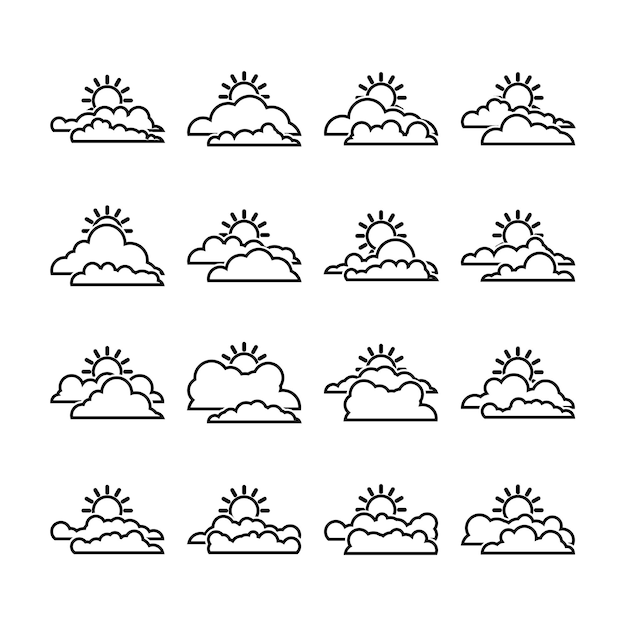 Linia Wektorowa Zestaw Ilustracji Różnych Chmur