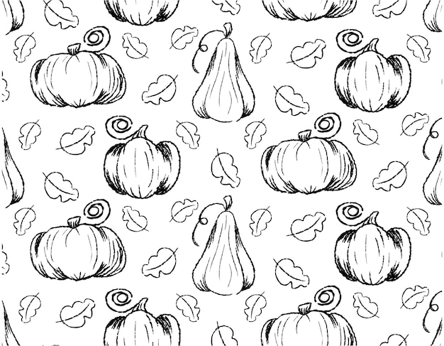 Linia wzoru dyni narysowana pędzlem doodle ilustracja wzór na przezroczystym tle Projekt opakowań i wektorów tekstylnych
