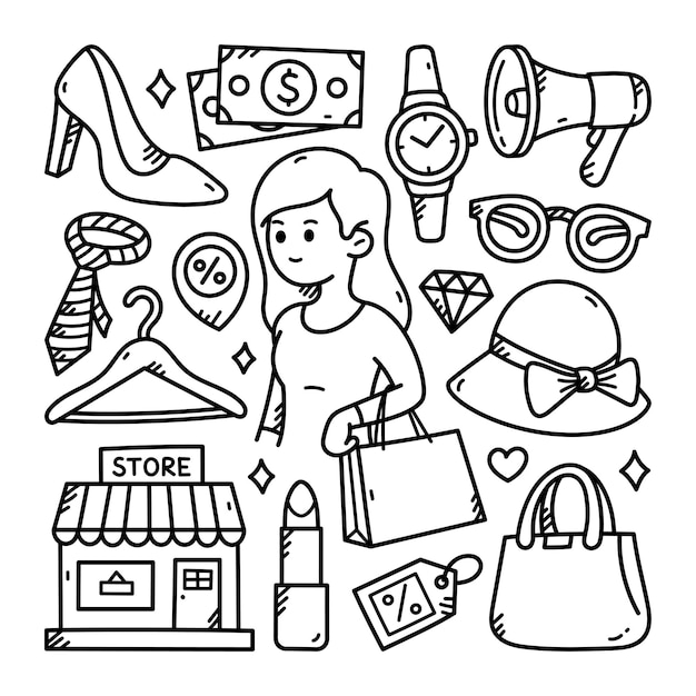 Plik wektorowy linia zakupów doodle ilustracja