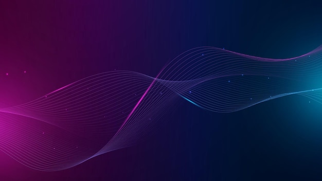 Linie fali wektorowej płynące dynamicznie kolorowe niebieskie różowe izolowane na czarnym tle dla koncepcji technologii sztucznej inteligencji komunikacji cyfrowej muzyki naukowej
