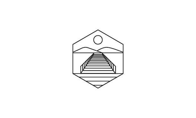 Linie Molo Lub Dok Z Logo Natury Wektor Symbol Ikona Projekt Graficzny Ilustracja