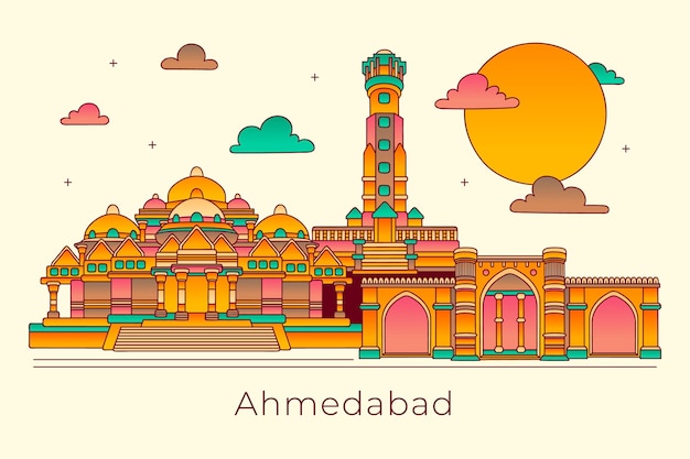 Plik wektorowy liniowa panorama ahmedabad
