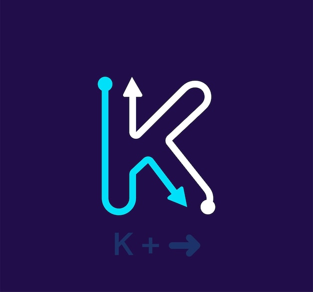 Liniowe Logo Litery K. Unikalne Logo. Streszczenie List Prosty Obrotowy Cel Strzałki