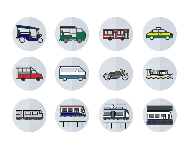 Plik wektorowy liniowy płaski styl ikony transportu publicznego w bangkoku.